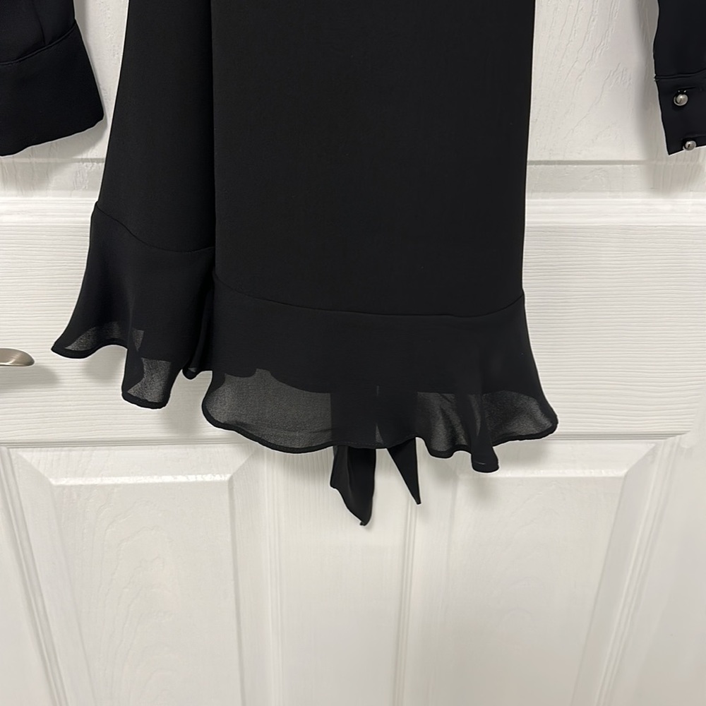 Parker Black SURPLICE TIE FRONT COCKTAIL 🍸 long sleeve Mini DRESS size 2 🏖️ - Picture 9 of 12